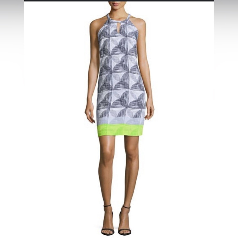Laundry By Shelli Segal Black and White Mini Dress Green Accent Size 12